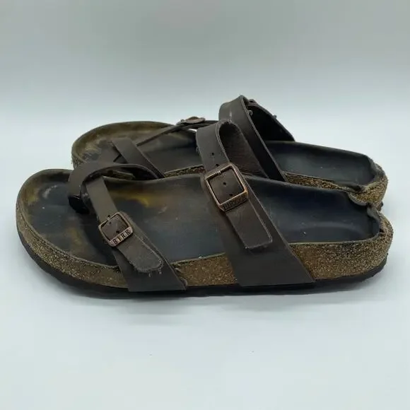 Birkenstock Dark Chocolate Brown Mayari Strappy Leather Cork Sandals Women 38.5 - Picture 3 of 8